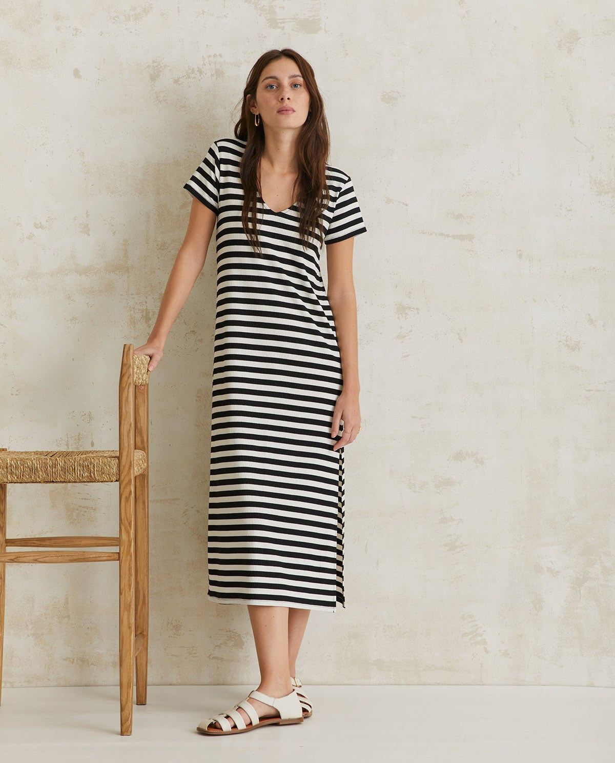 STRIPED MIDI DRESS BLACK STRIPES  Ref. 40495