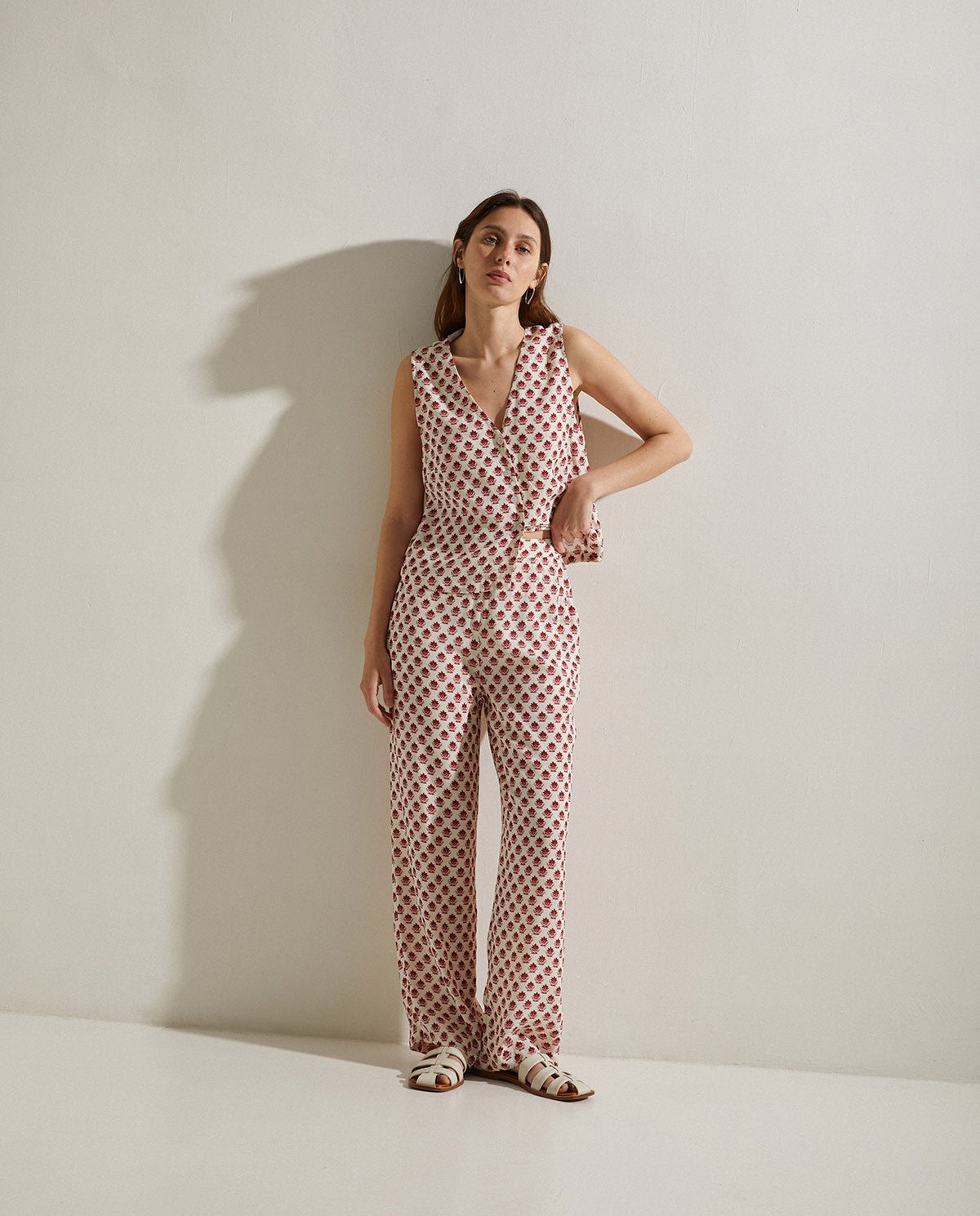 PATTERNED FLOWING TROUSERS ECRU  Ref. 40702