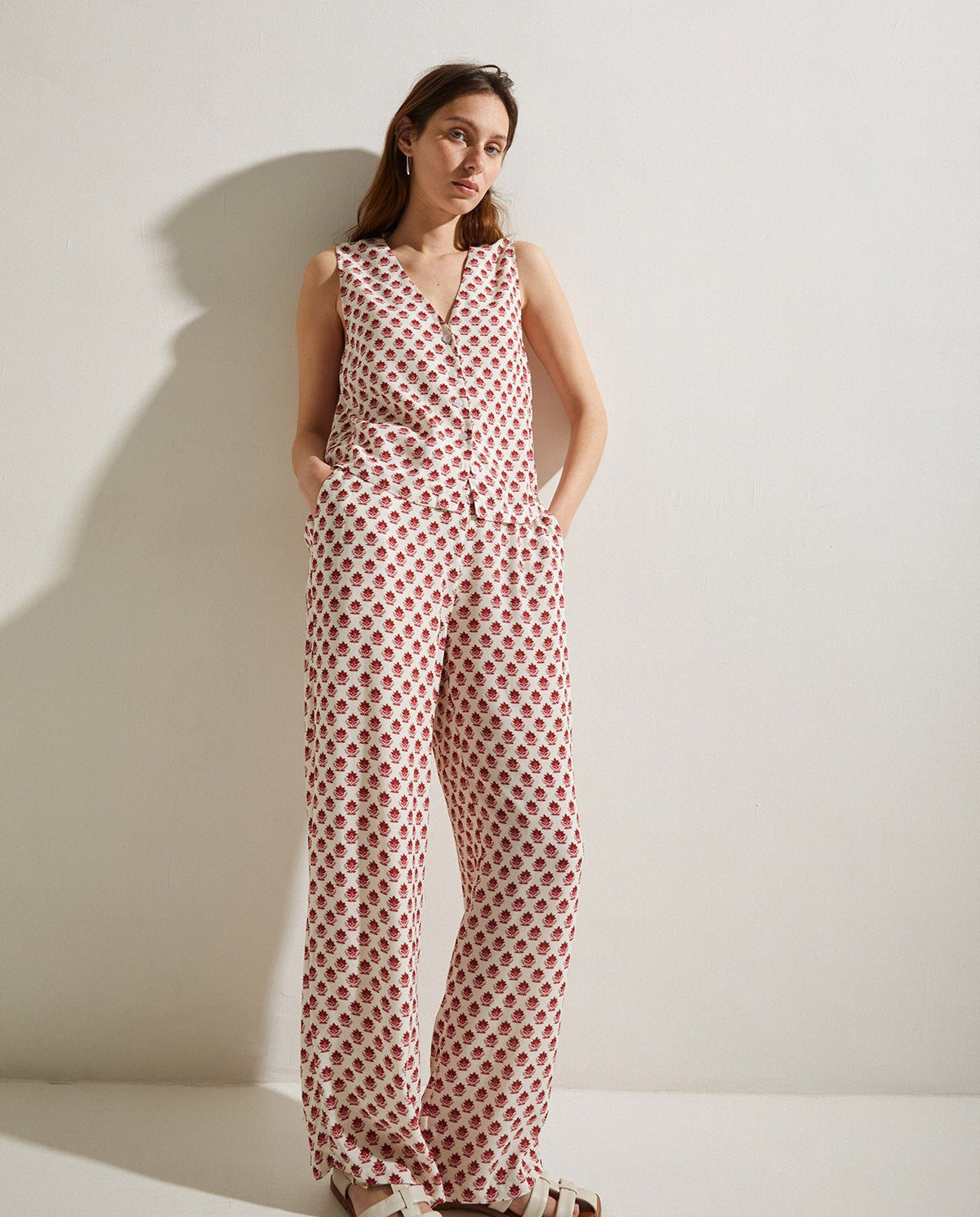 PATTERNED FLOWING TROUSERS ECRU  Ref. 40702