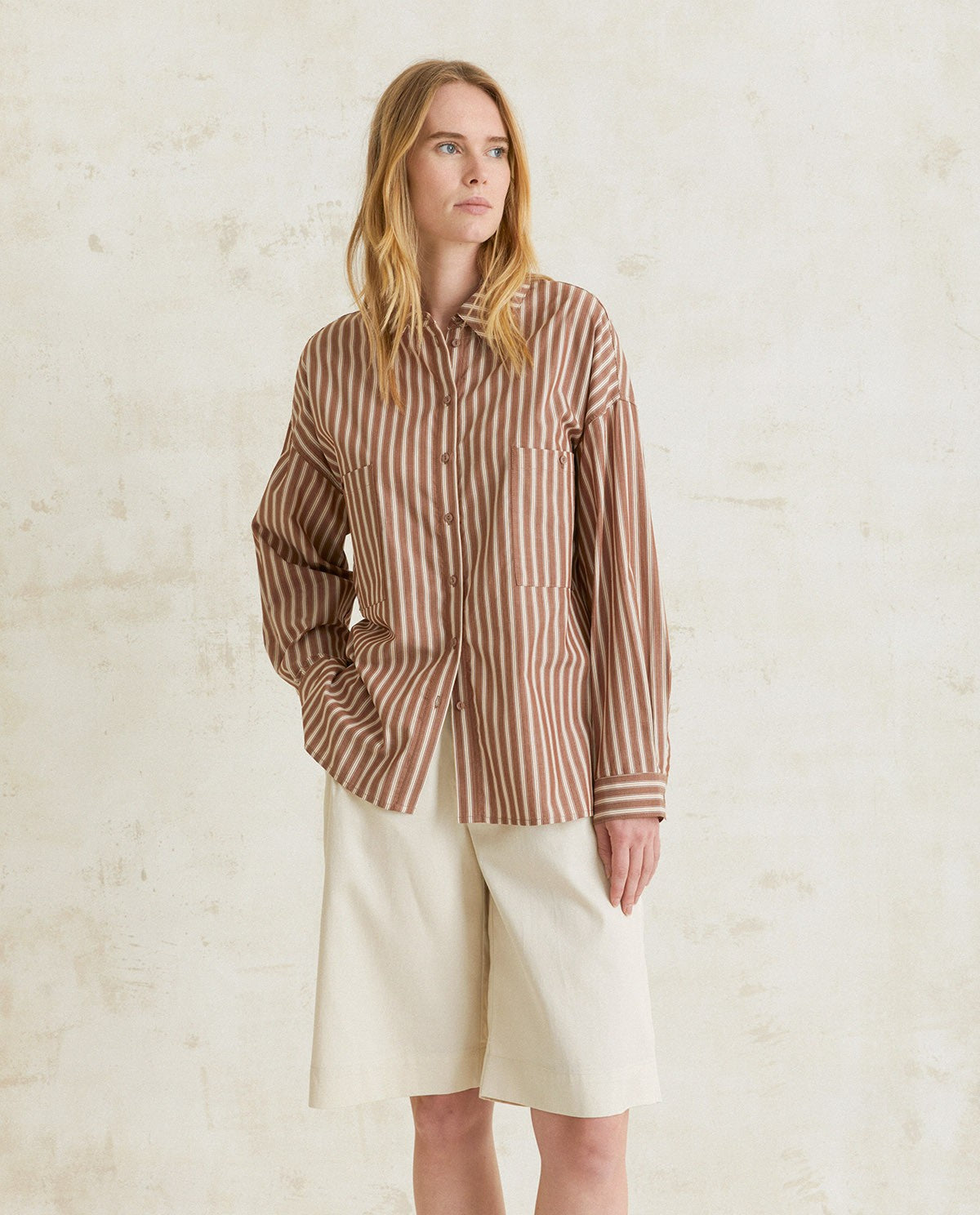 COTTON SHIRT POCKETS CHOCOLATE STRIPES  Ref. 40824