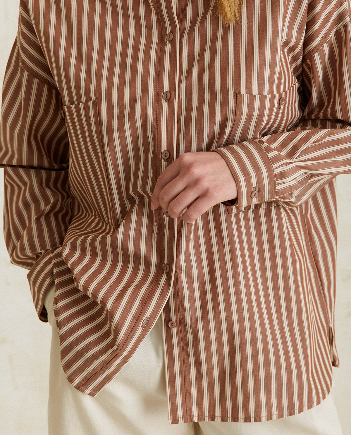 COTTON SHIRT POCKETS CHOCOLATE STRIPES  Ref. 40824