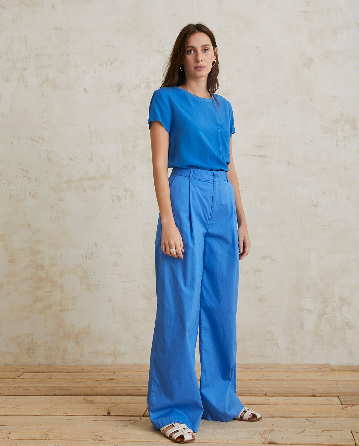 WIDE-LEG COTTON TROUSERS BLUE  Ref. 40826