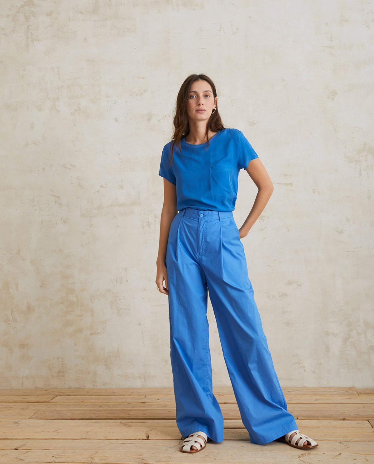 WIDE-LEG COTTON TROUSERS BLUE  Ref. 40826