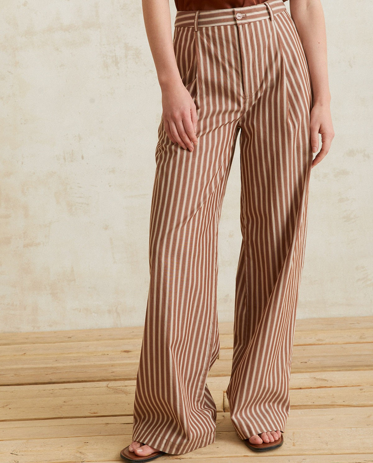 WIDE-LEG COTTON TROUSERS CHOCOLATE STRIPES  Ref. 40826