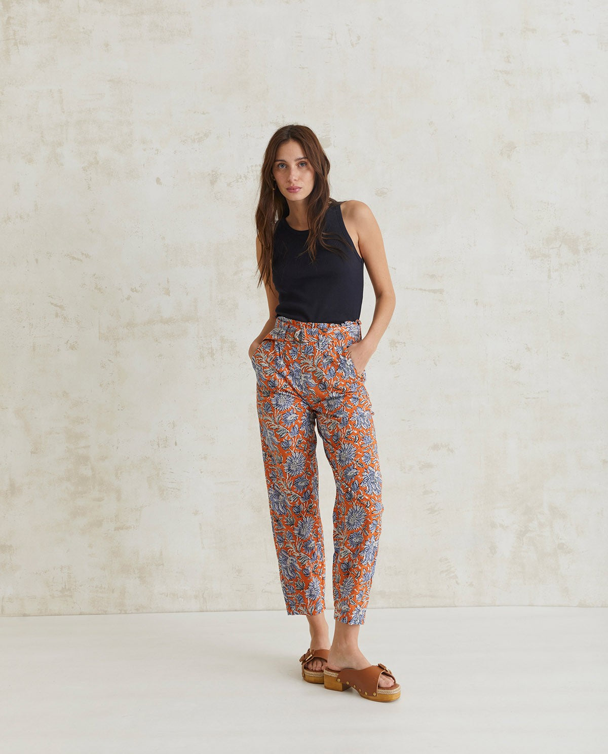 PRINT COTTON TROUSERS ORANGE  Ref. 40855