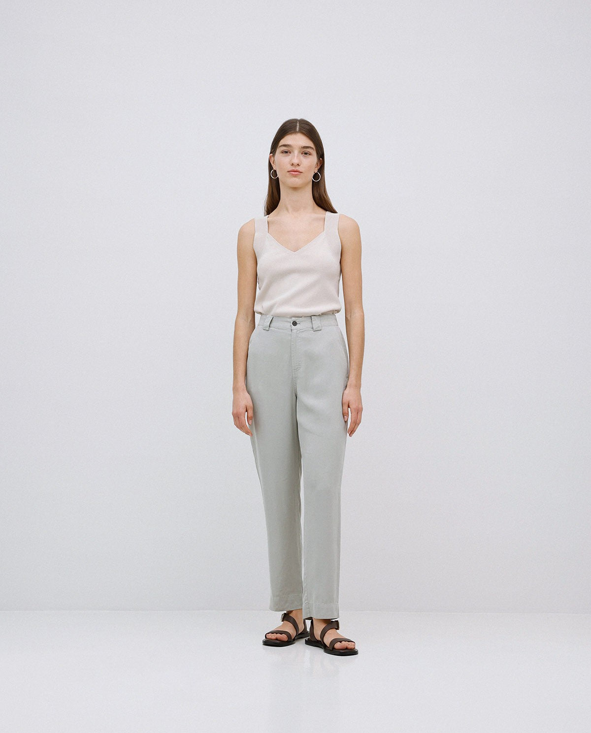 GREEN TENCEL STRAIGHT TROUSERS  Ref. 42816