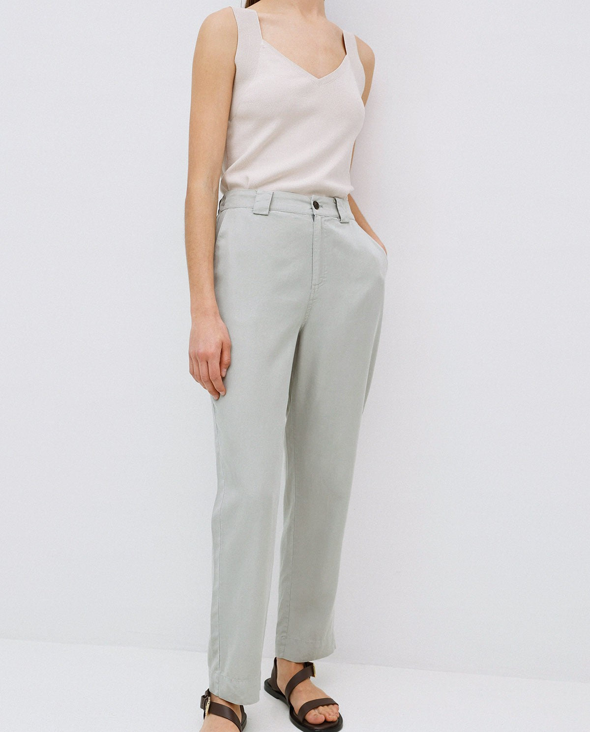 GREEN TENCEL STRAIGHT TROUSERS  Ref. 42816