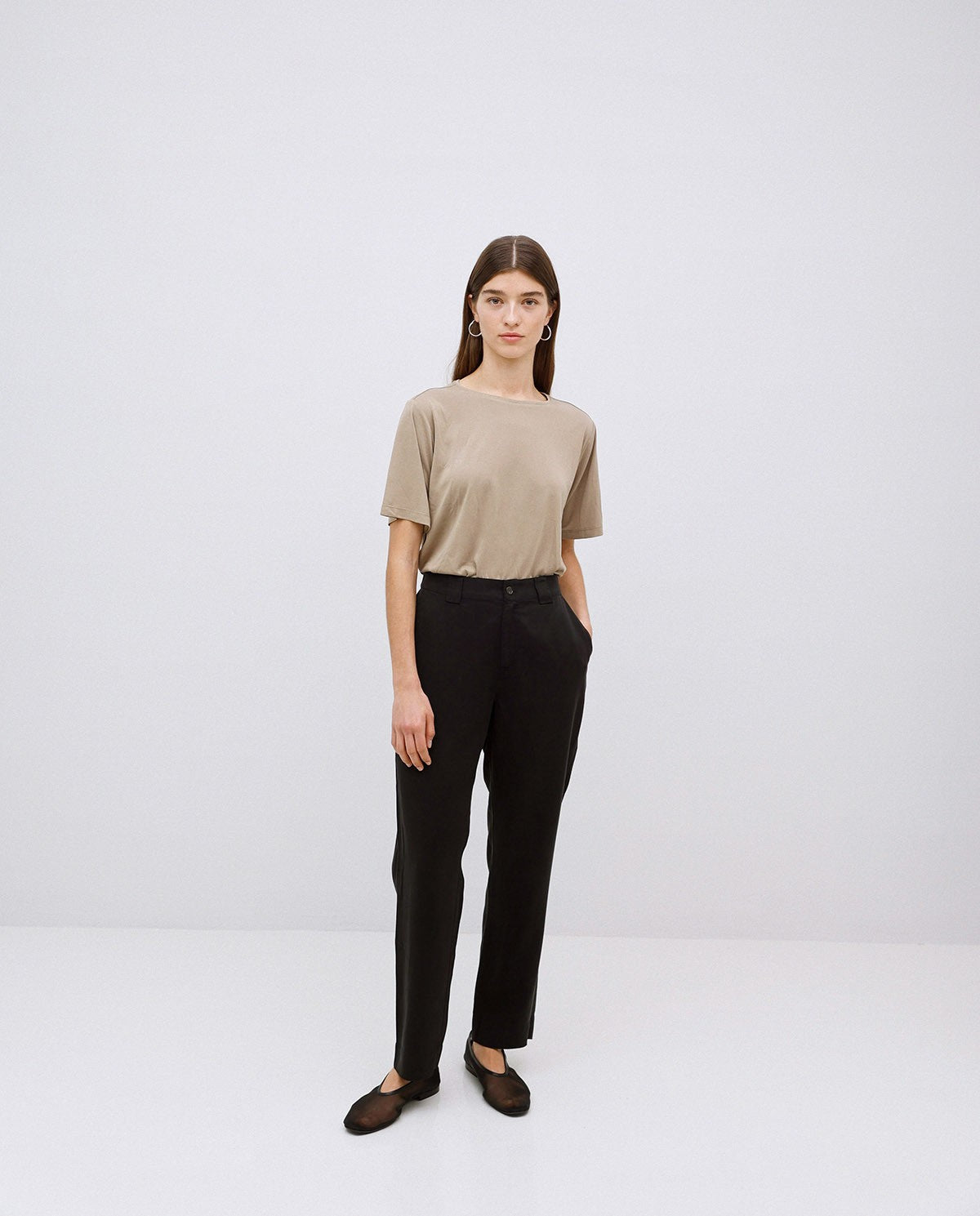 BLACK TENCEL STRAIGHT TROUSERS  Ref. 42816