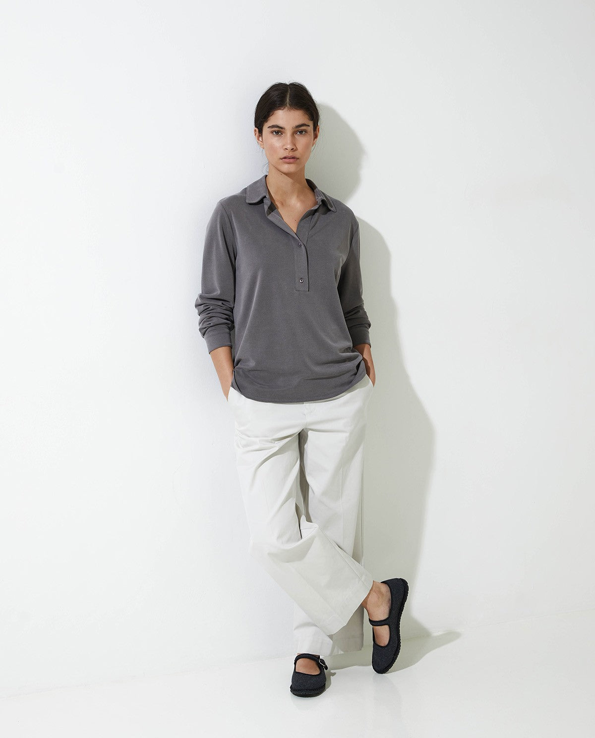 43281 - Anthracite Knit Polo Collar Shirt