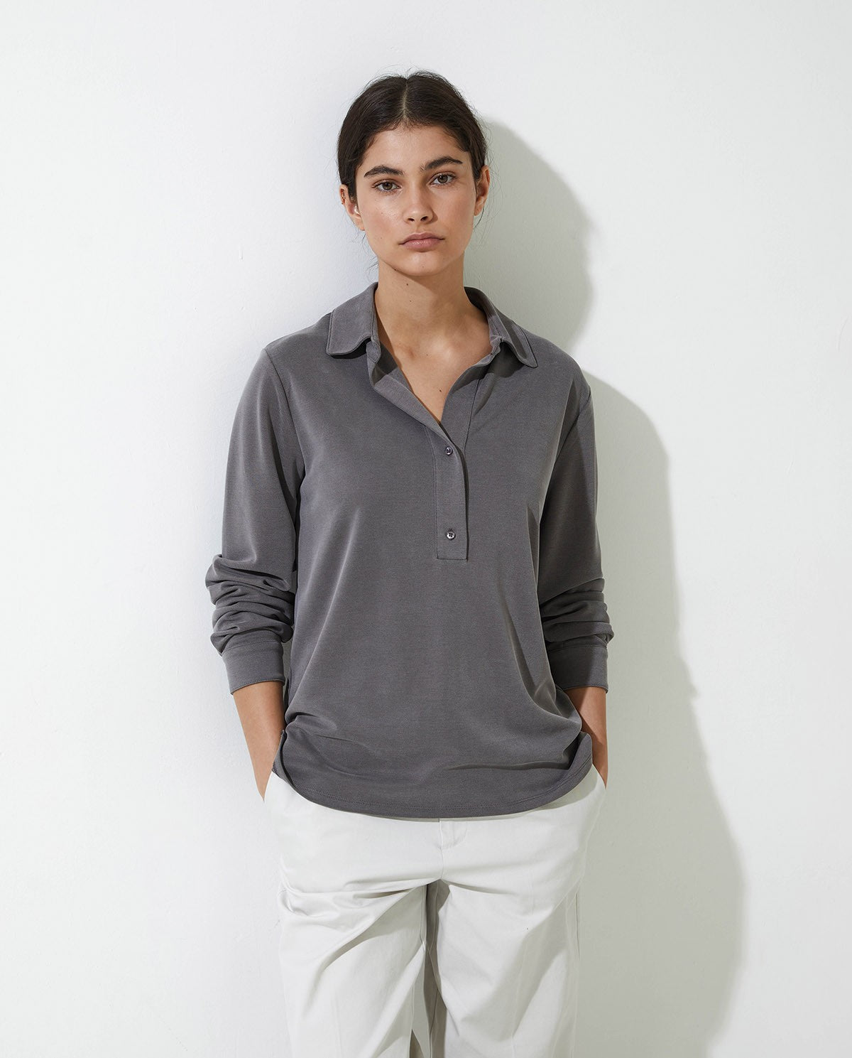 43281 - Anthracite Knit Polo Collar Shirt