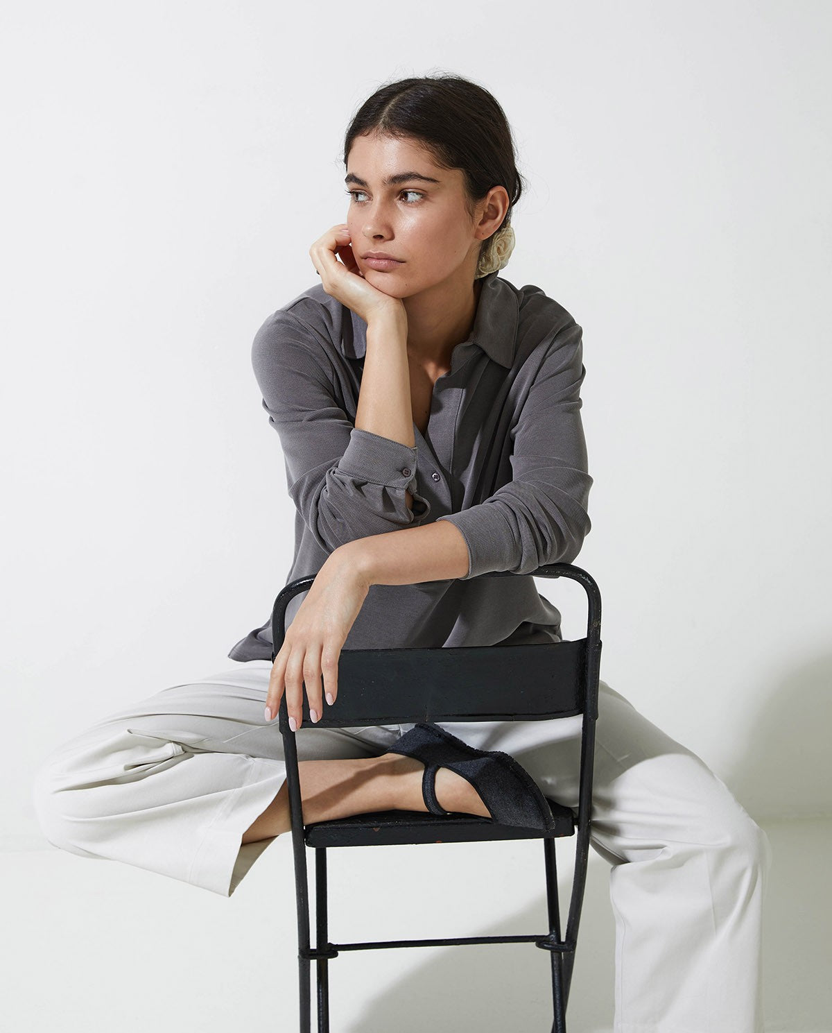 43281 - Anthracite Knit Polo Collar Shirt