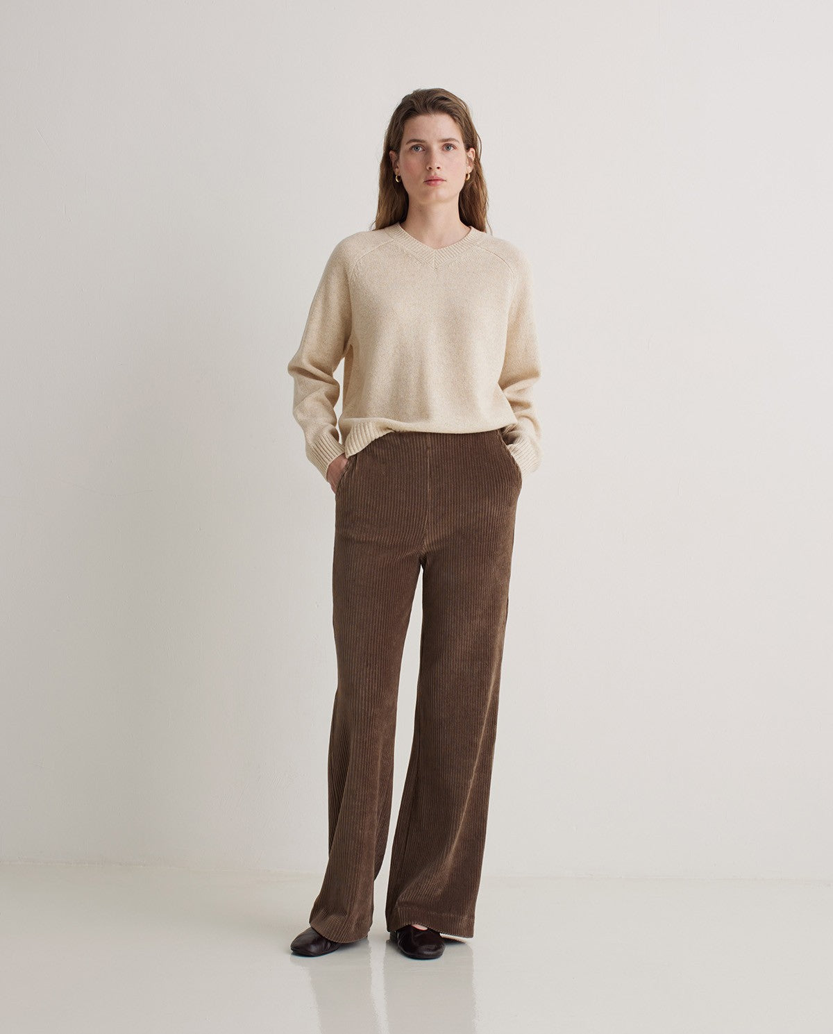 43455 - Taupe Wide Corduroy Trousers