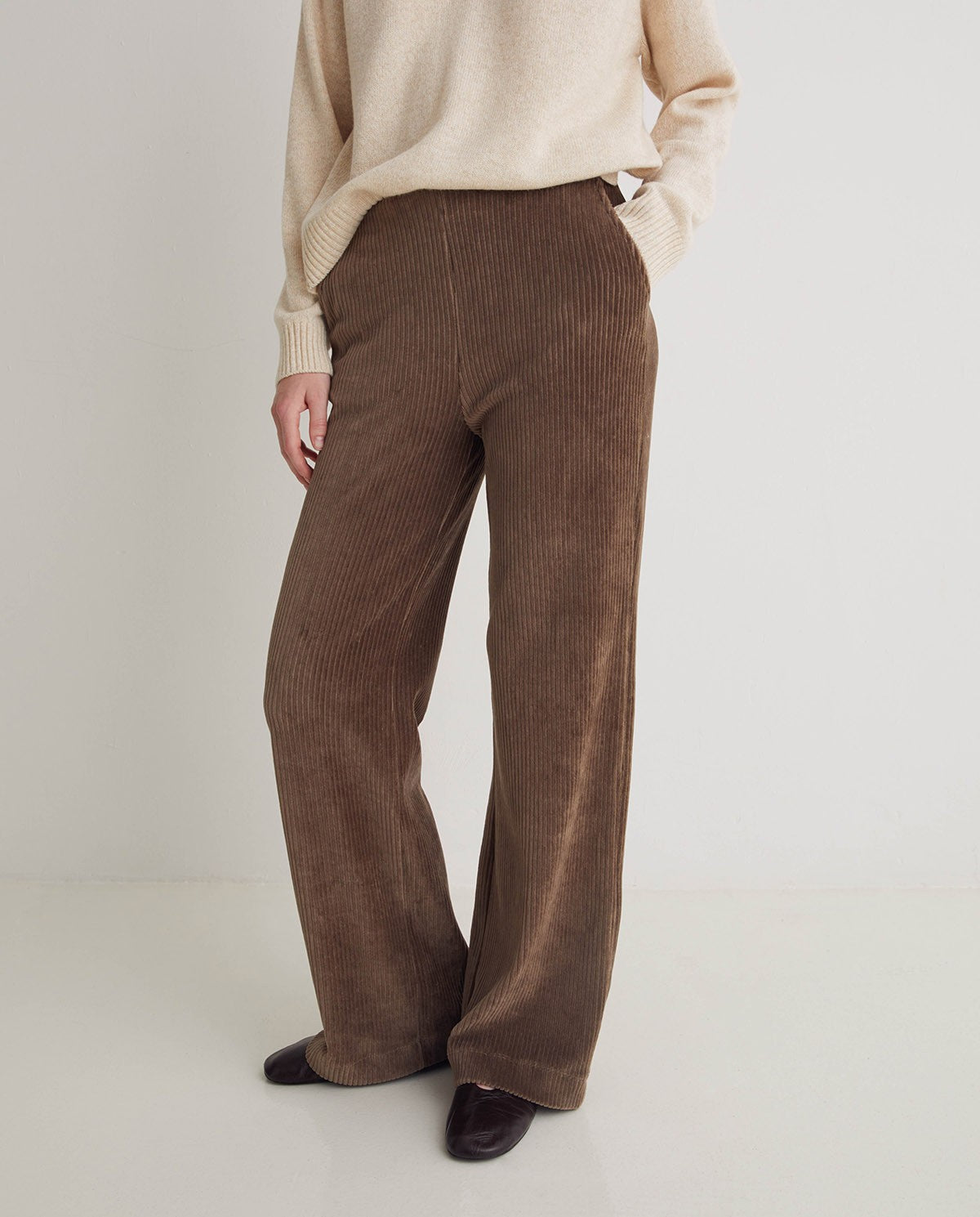 43455 - Taupe Wide Corduroy Trousers