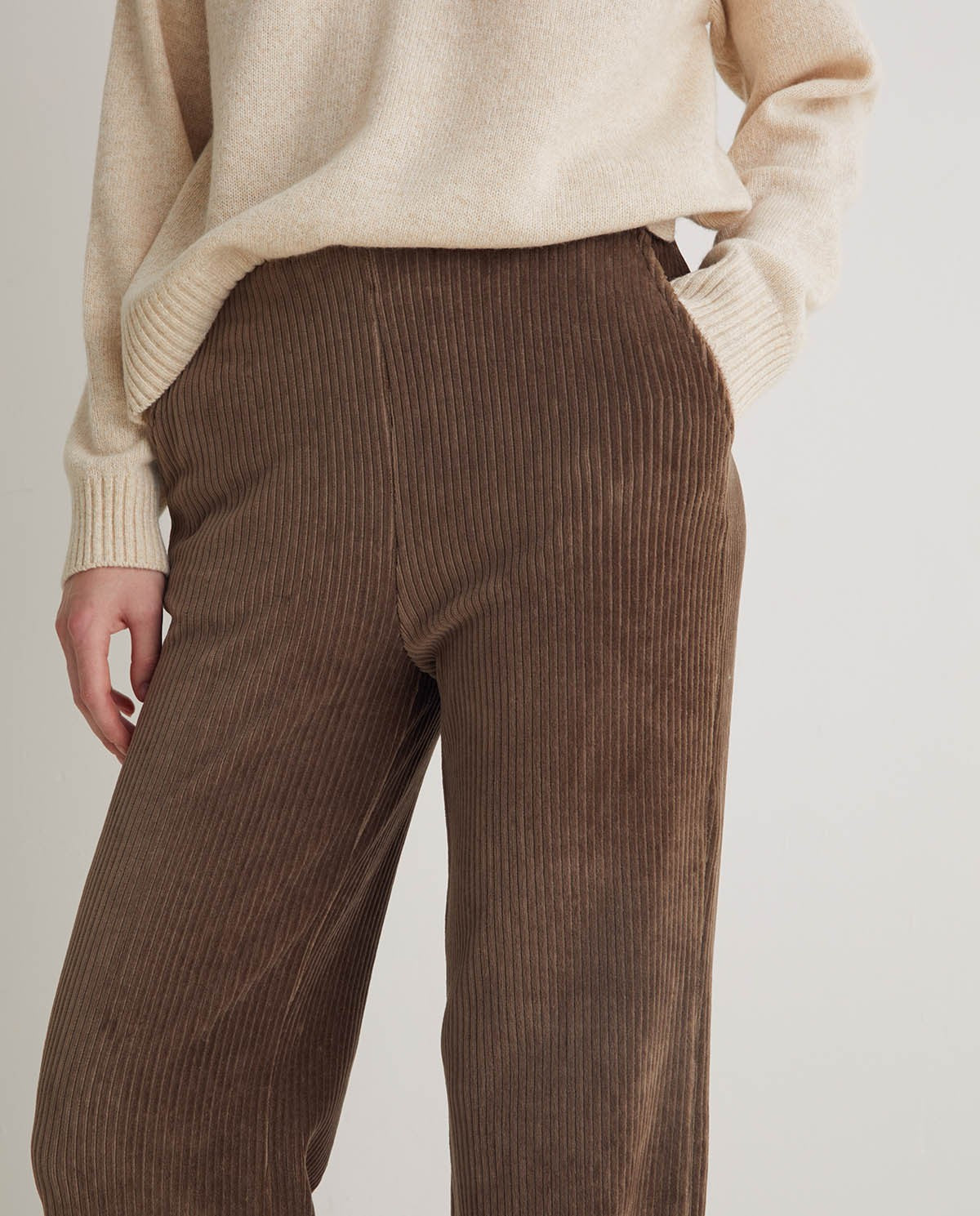 43455 - Taupe Wide Corduroy Trousers