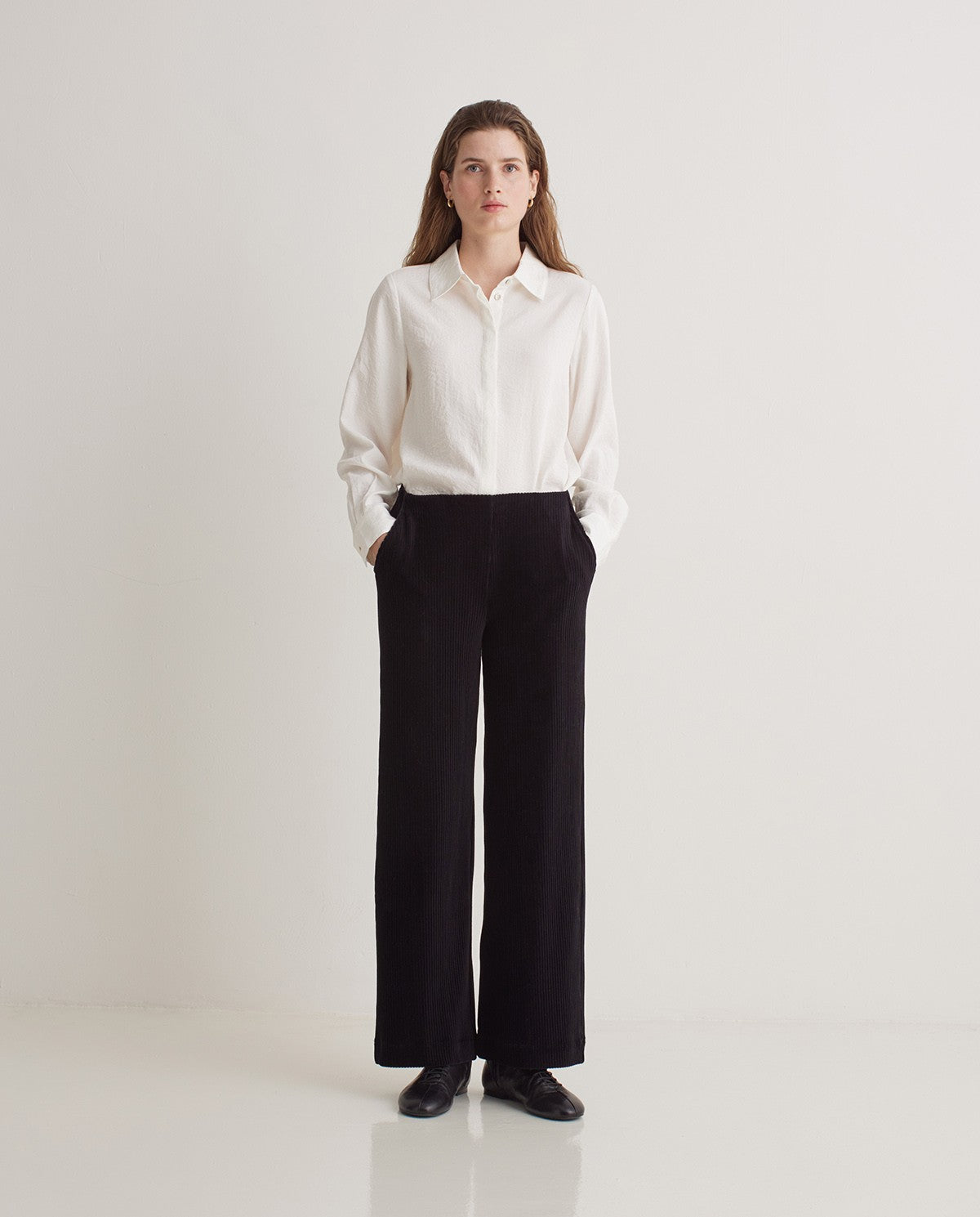 43455 - Black Wide Corduroy Trousers