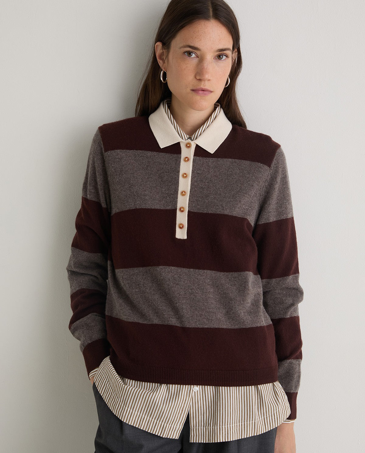 43512 - BROWN STRIPED WOOL-BLEND POLO SWEATER