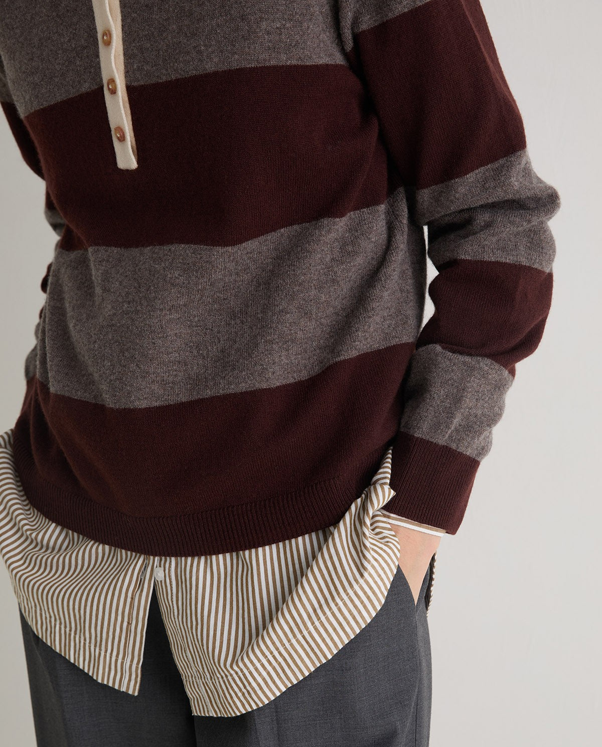 43512 - BROWN STRIPED WOOL-BLEND POLO SWEATER