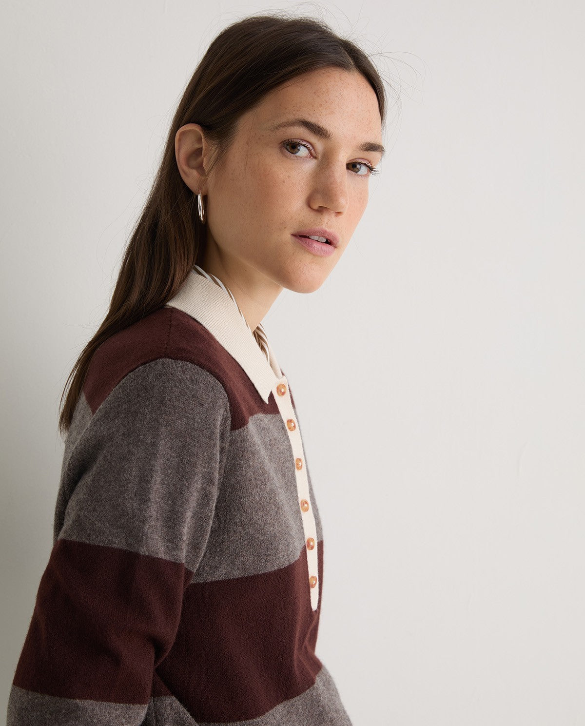 43512 - BROWN STRIPED WOOL-BLEND POLO SWEATER