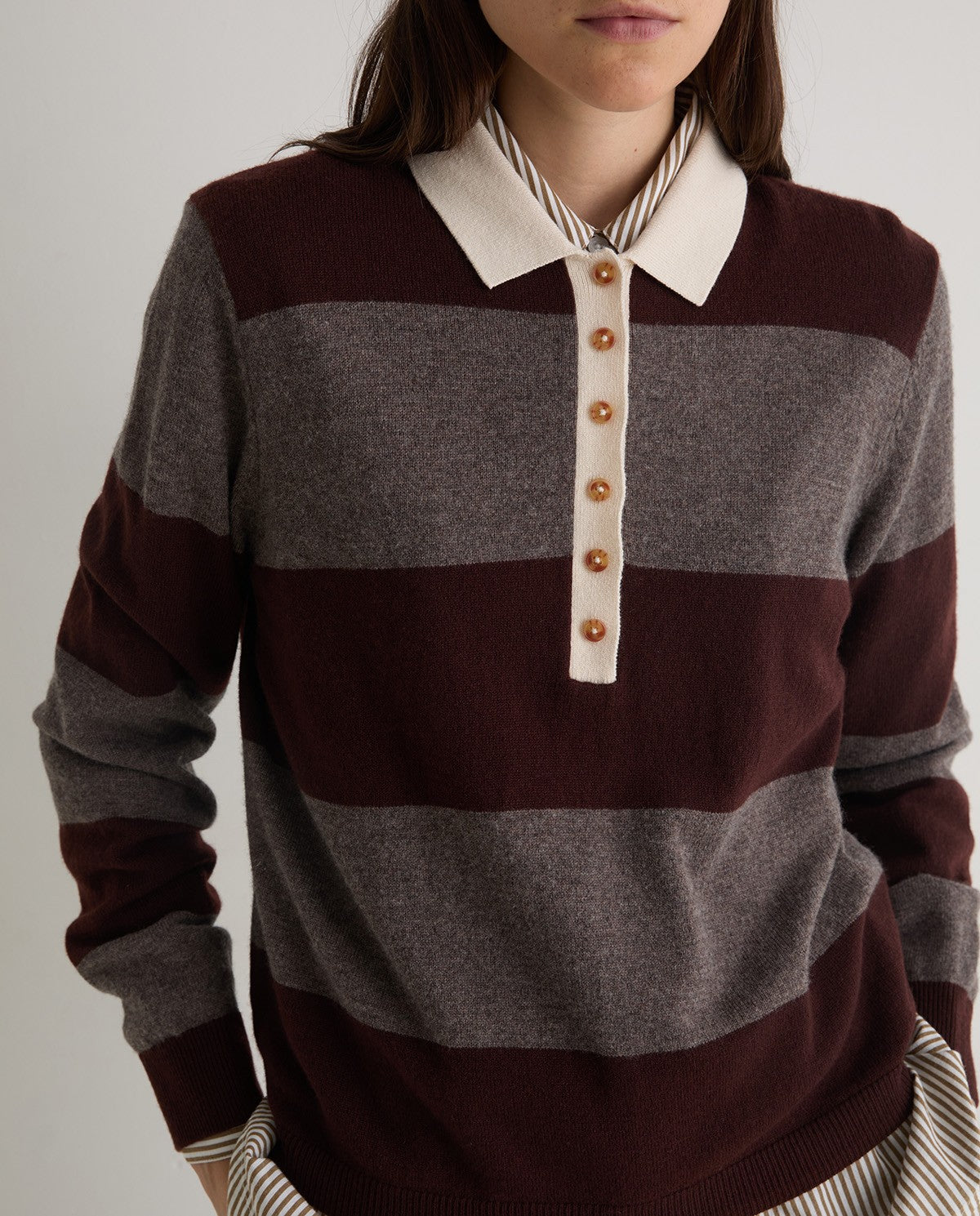43512 - BROWN STRIPED WOOL-BLEND POLO SWEATER