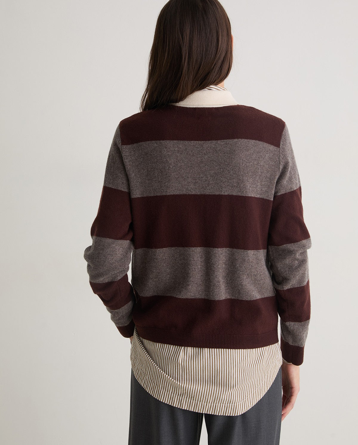 43512 - BROWN STRIPED WOOL-BLEND POLO SWEATER