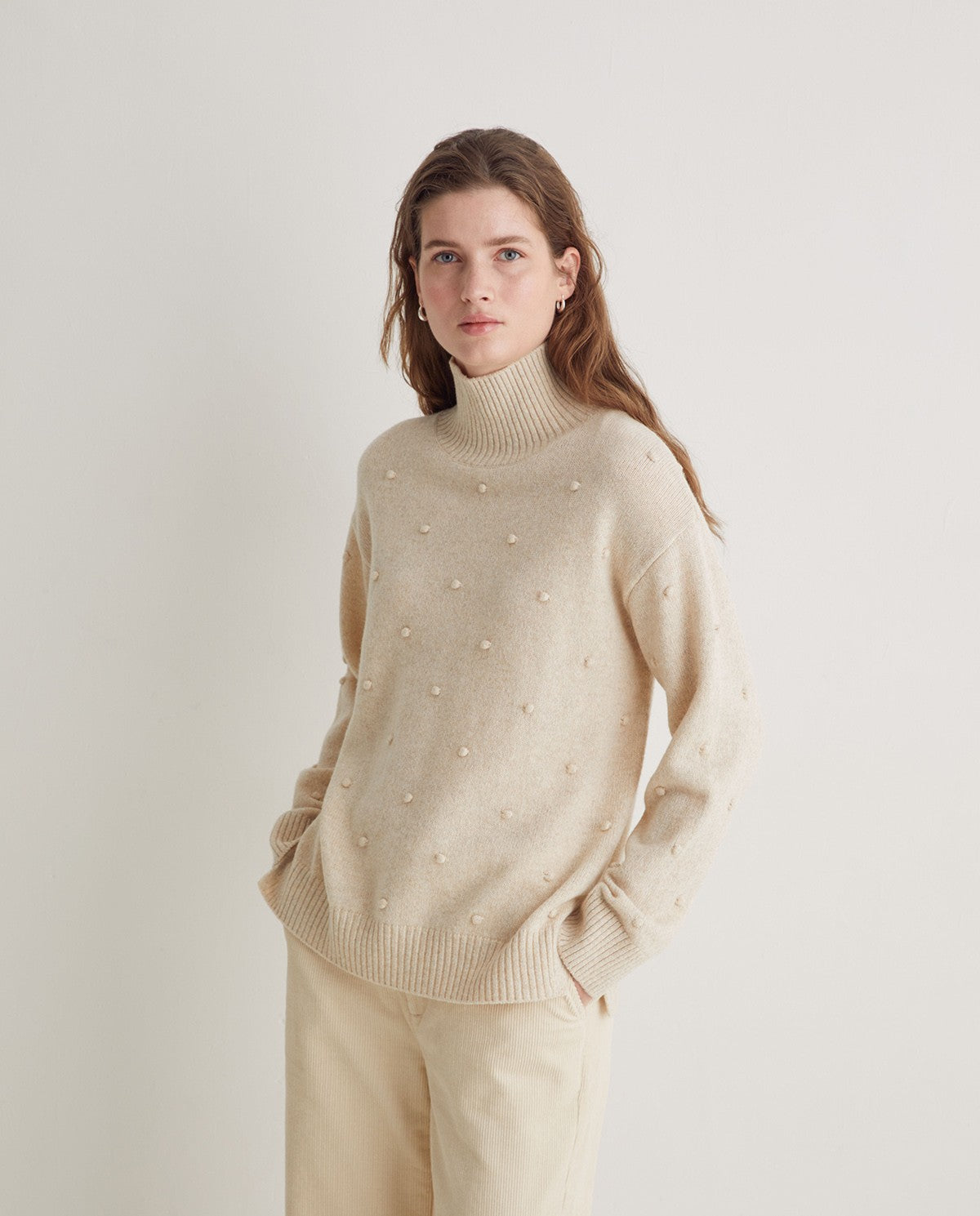 43539 - ECRU WOOL-BLEND KNIT SWEATER