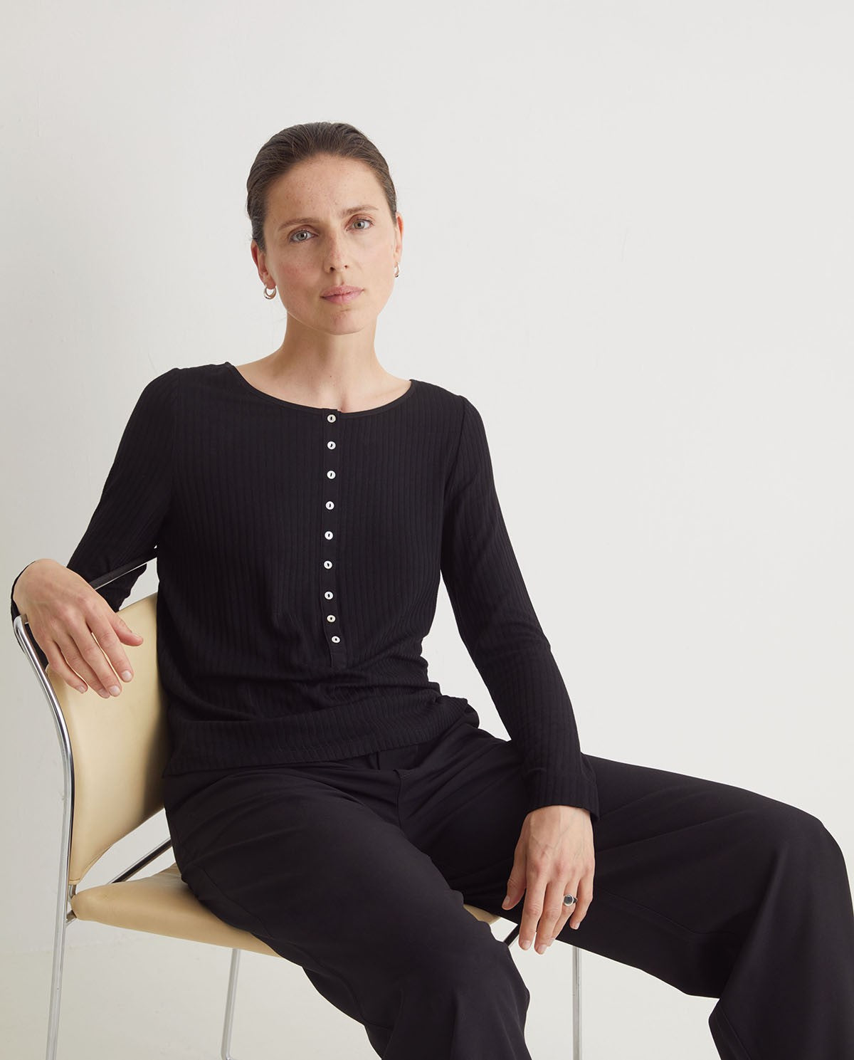 43488 - Black Ribbed Long Sleeve T-Shirt