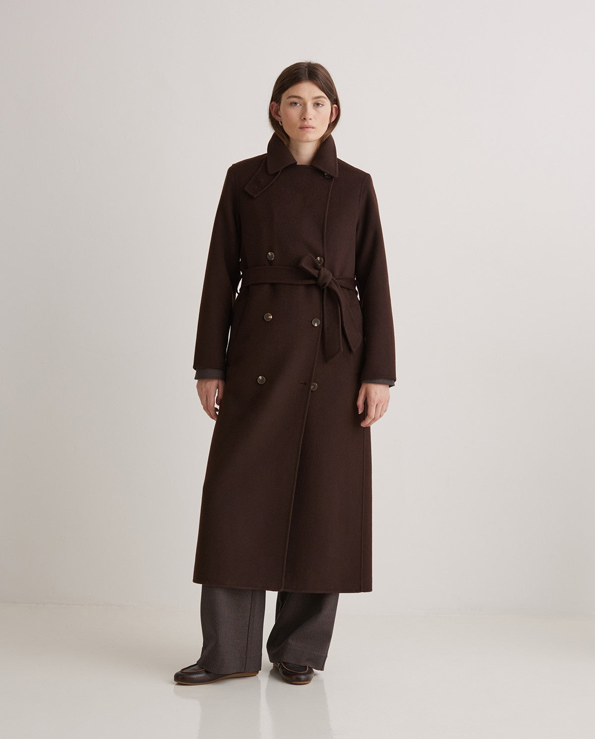 43600 - HANDMADE WOOL-BLEND LONG COAT CHOCOLATE