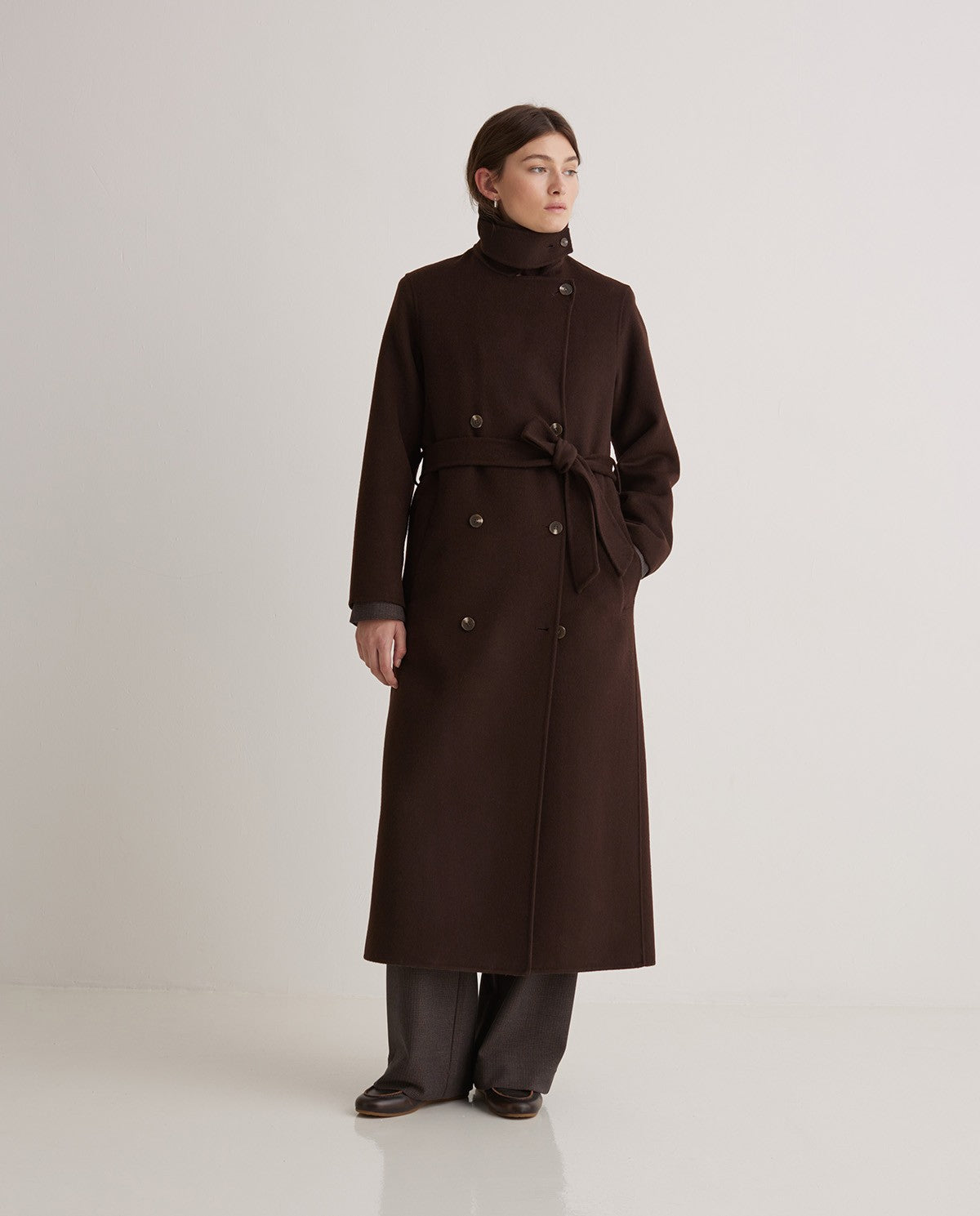 43600 - HANDMADE WOOL-BLEND LONG COAT CHOCOLATE