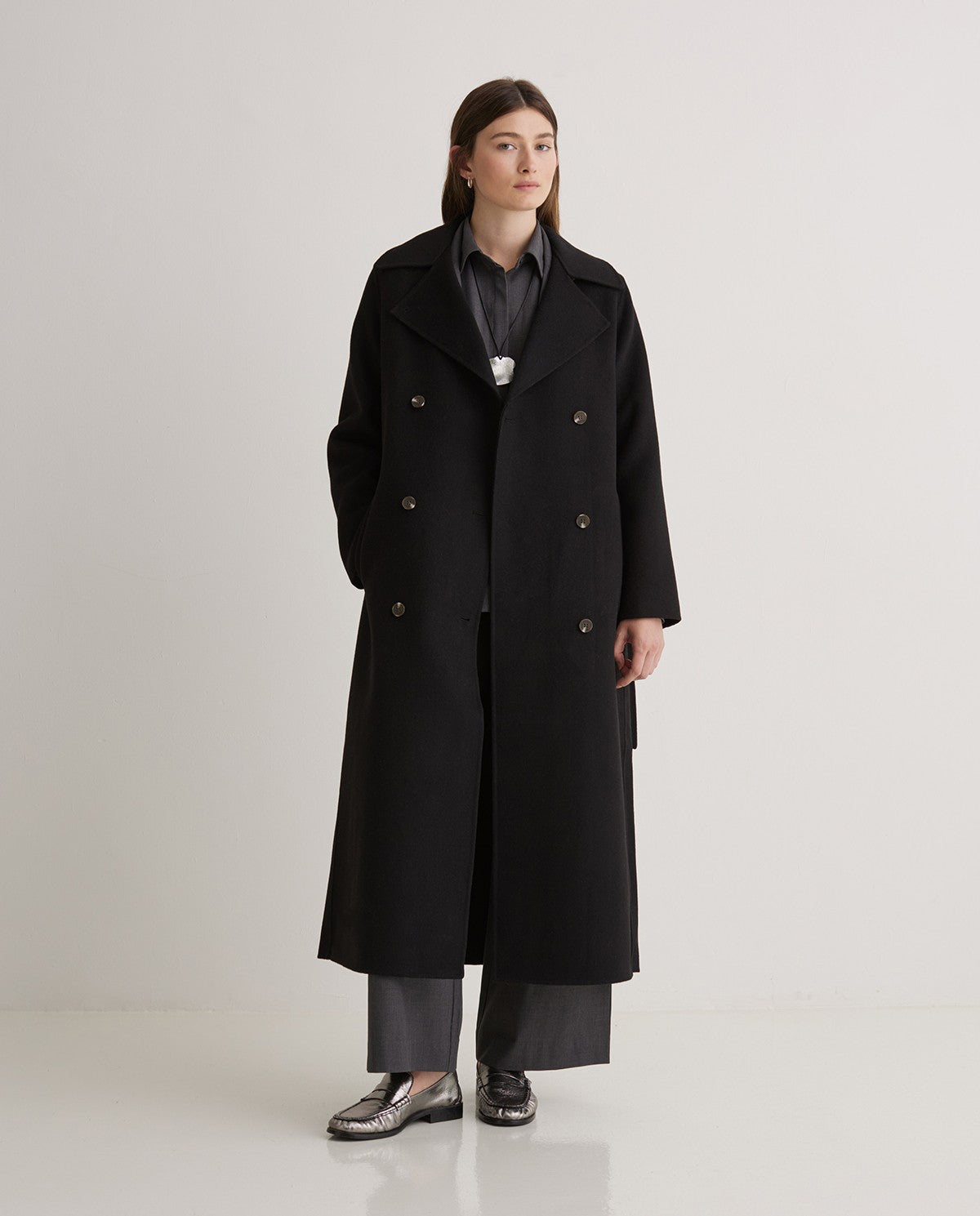 43600 - HANDMADE WOOL-BLEND LONG COAT BLACK