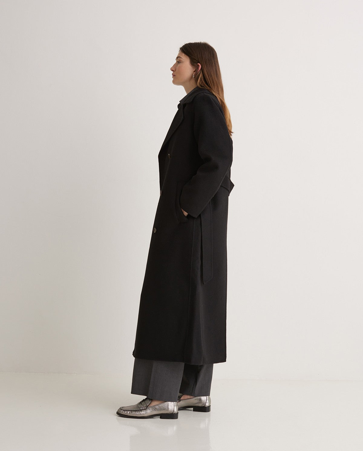 43600 - HANDMADE WOOL-BLEND LONG COAT BLACK