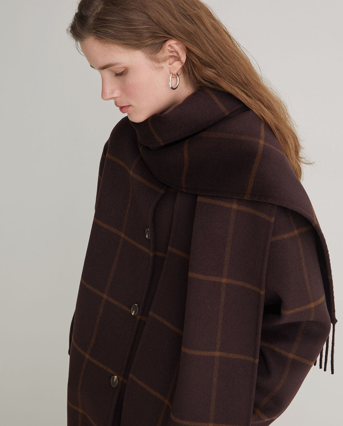 43607 - HANDMADE WOOL-BLEND COAT WITH SCARF BROWN
