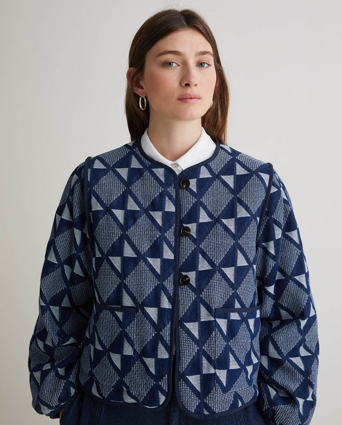 43849 - INDIGO-BLUE COTTON JACQUARD SHORT JACKET