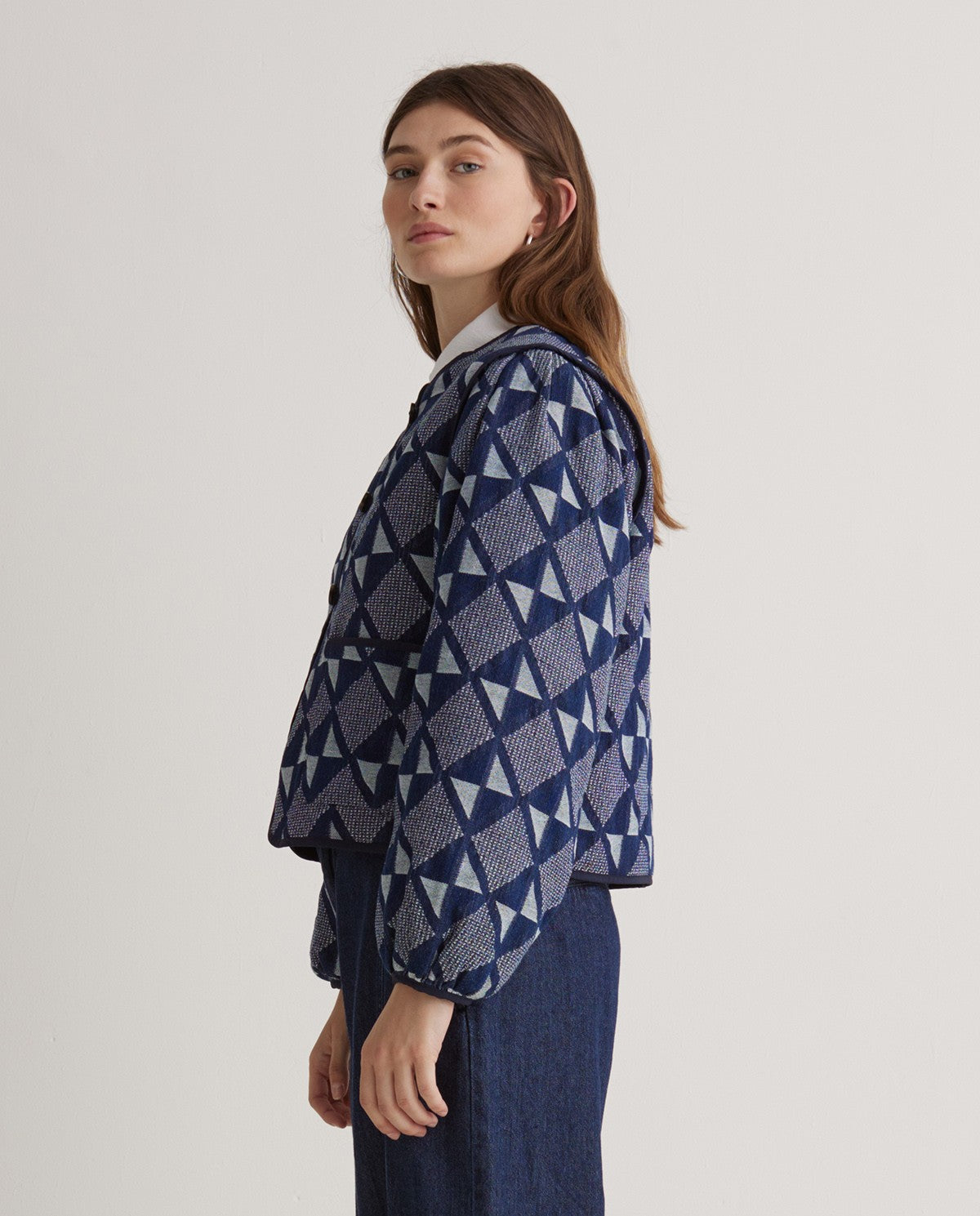 43849 - INDIGO-BLUE COTTON JACQUARD SHORT JACKET