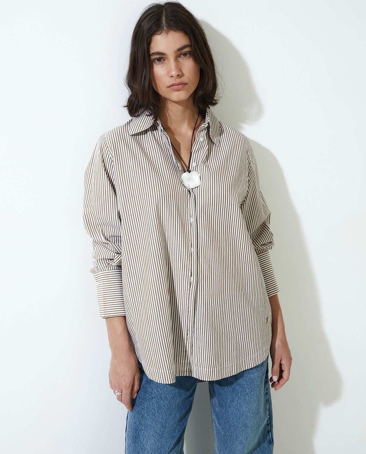 43878 - Camel Striped Shirt