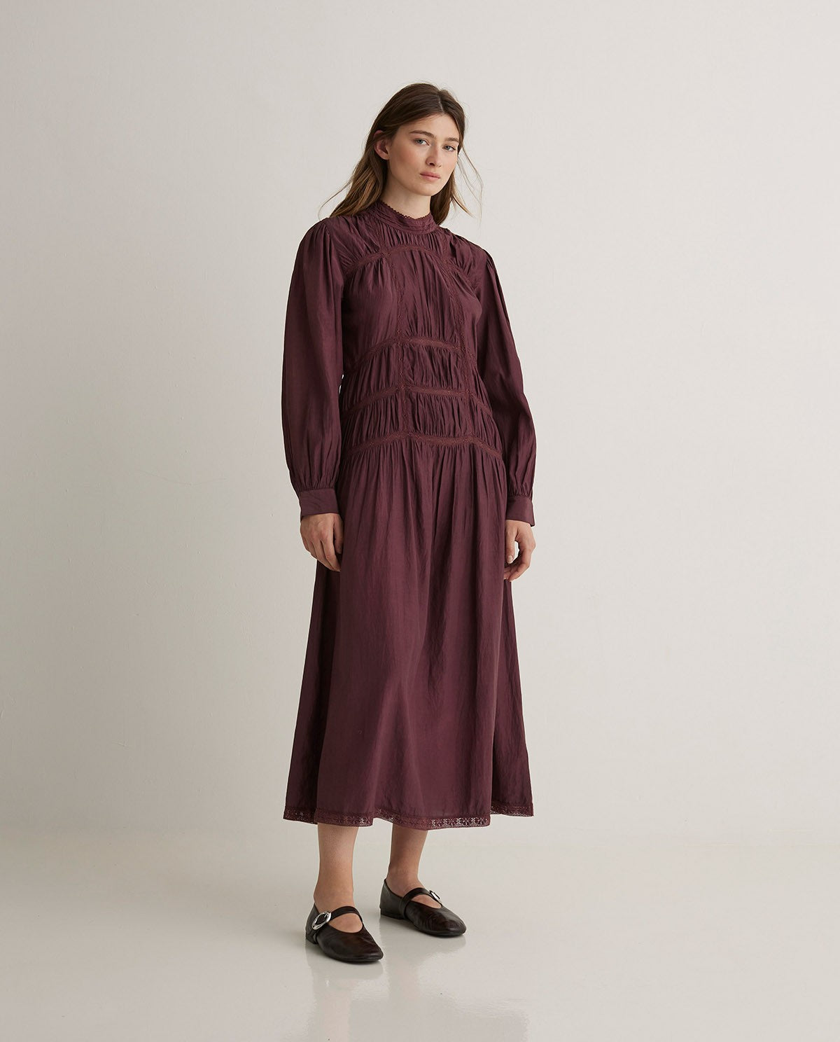 43887 - Aubergine High Neck Midi Dress