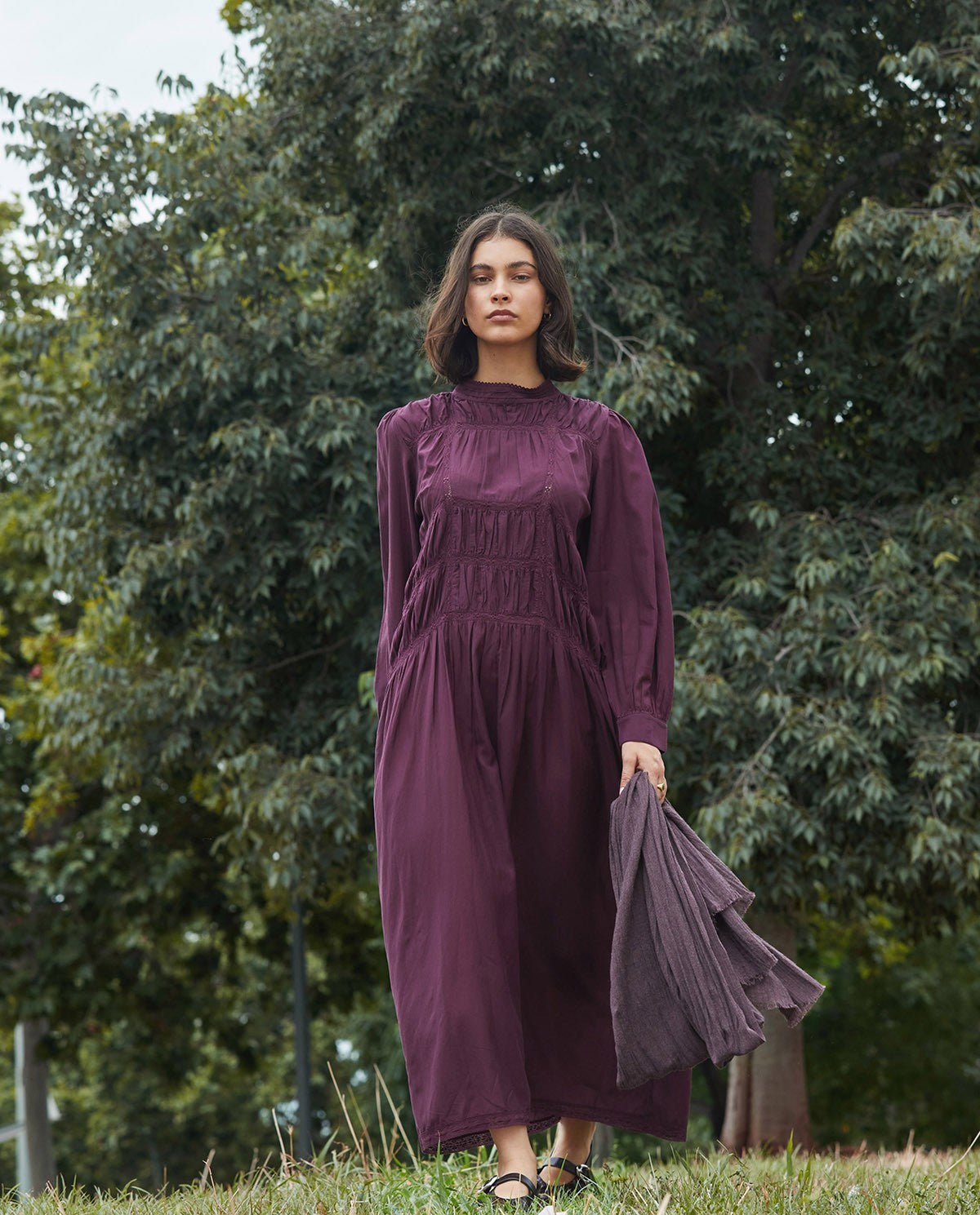 43887 - Aubergine High Neck Midi Dress