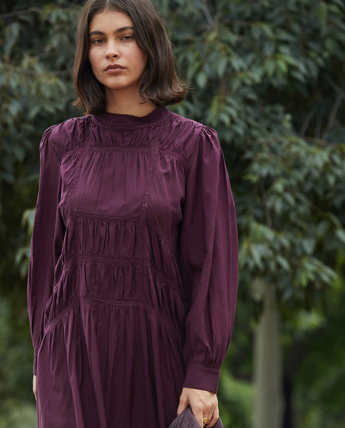 43887 - Aubergine High Neck Midi Dress