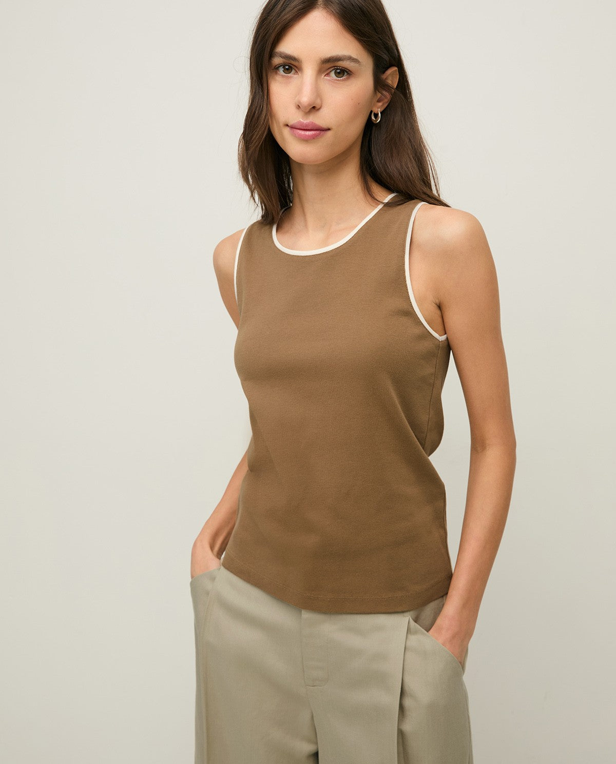 44047 - TOP WITH CONTRAST KHAKI CON BEIGE