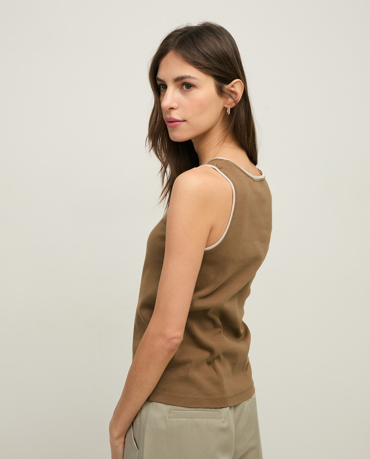 44047 - TOP WITH CONTRAST KHAKI CON BEIGE