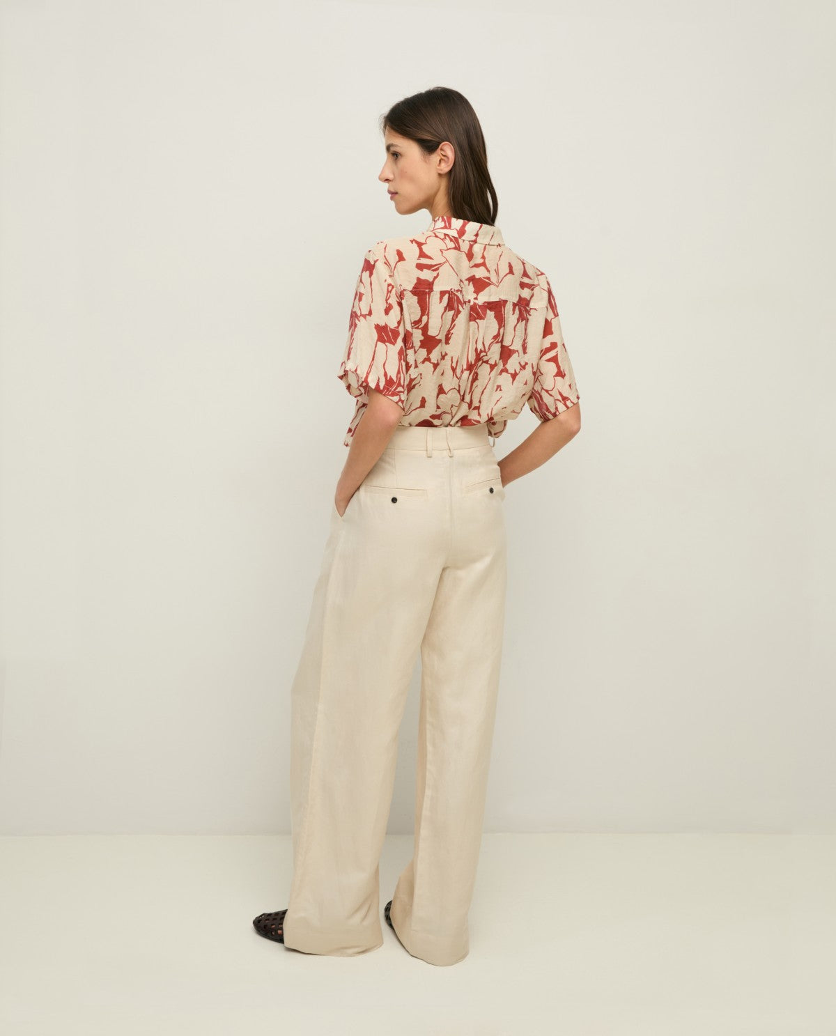 44804 - WIDE-LEG LINEN-BLEND TAILORED TROUSERS