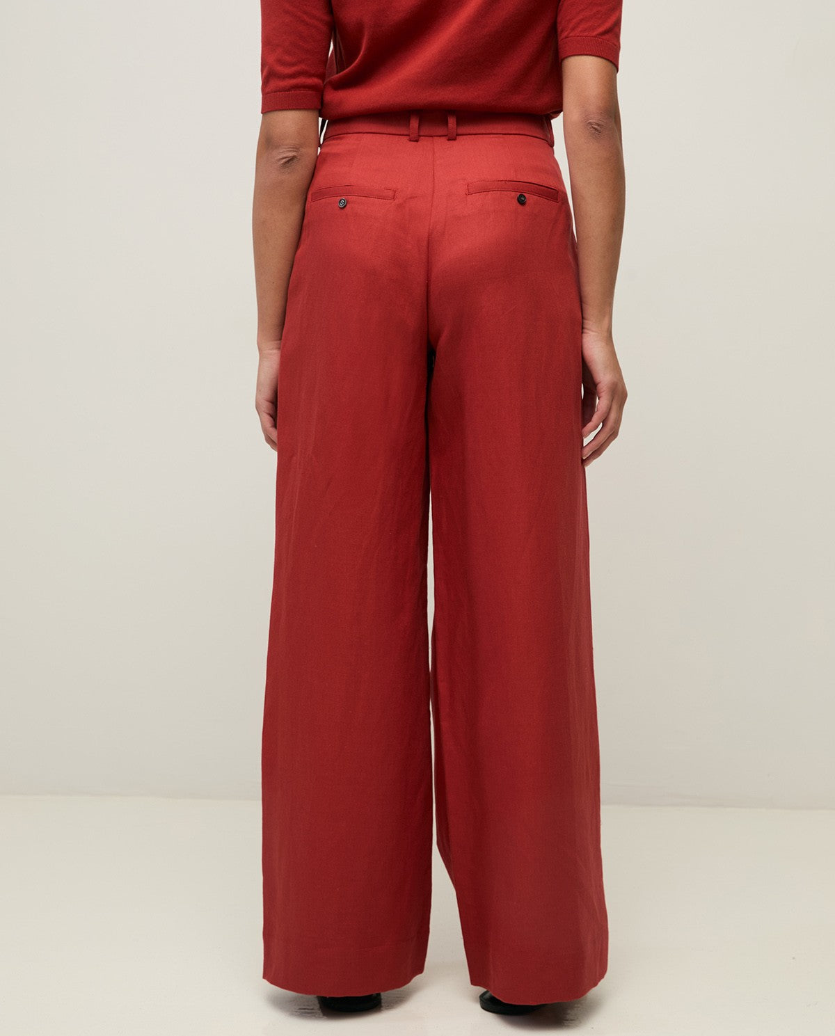 44804 - WIDE-LEG LINEN-BLEND TAILORED TROUSERS - RED-