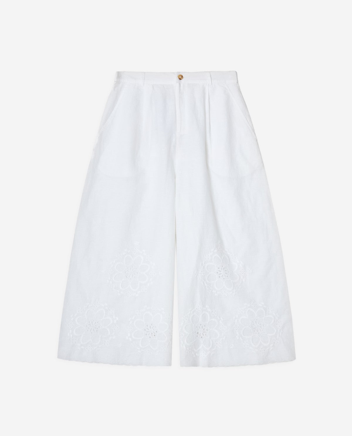 44891 - COTTON-LINEN SKIRT TROUSERS WITH FLORAL EMBROIDERY