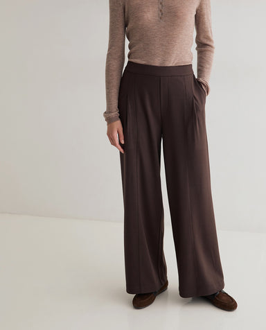 Yerse Wide - Leg Knit Trousers Chocolate