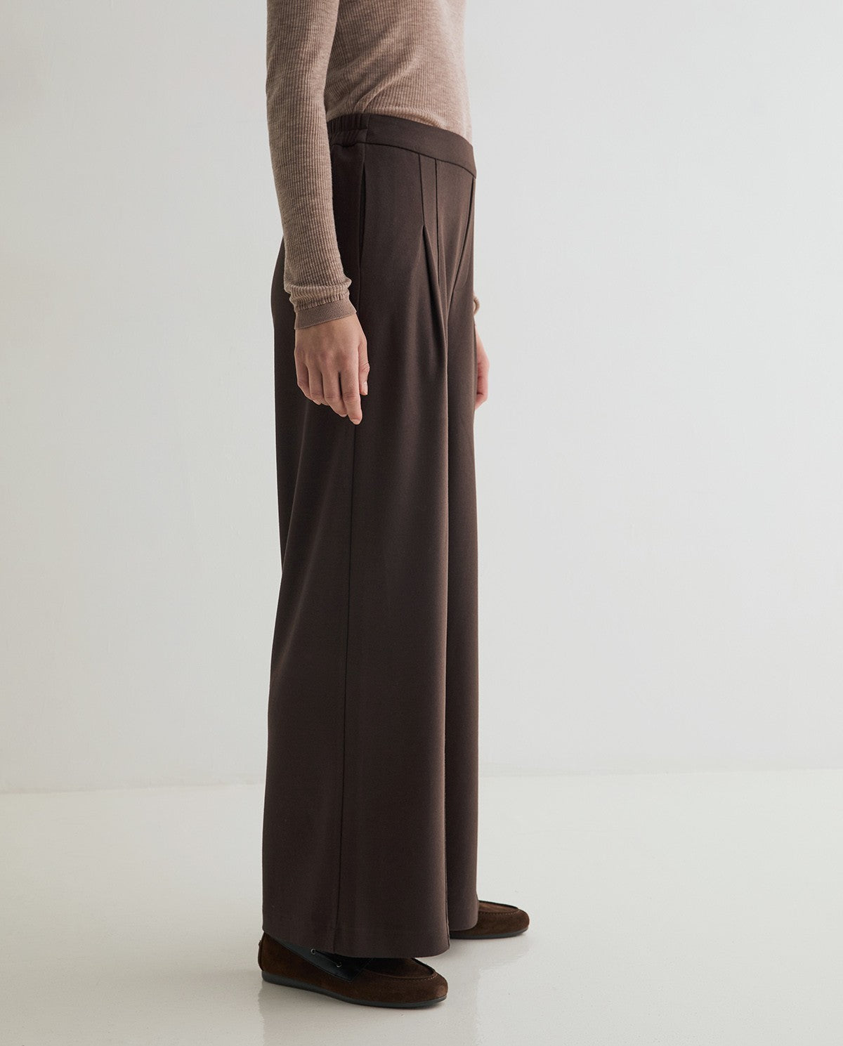 Yerse Wide - Leg Knit Trousers Chocolate