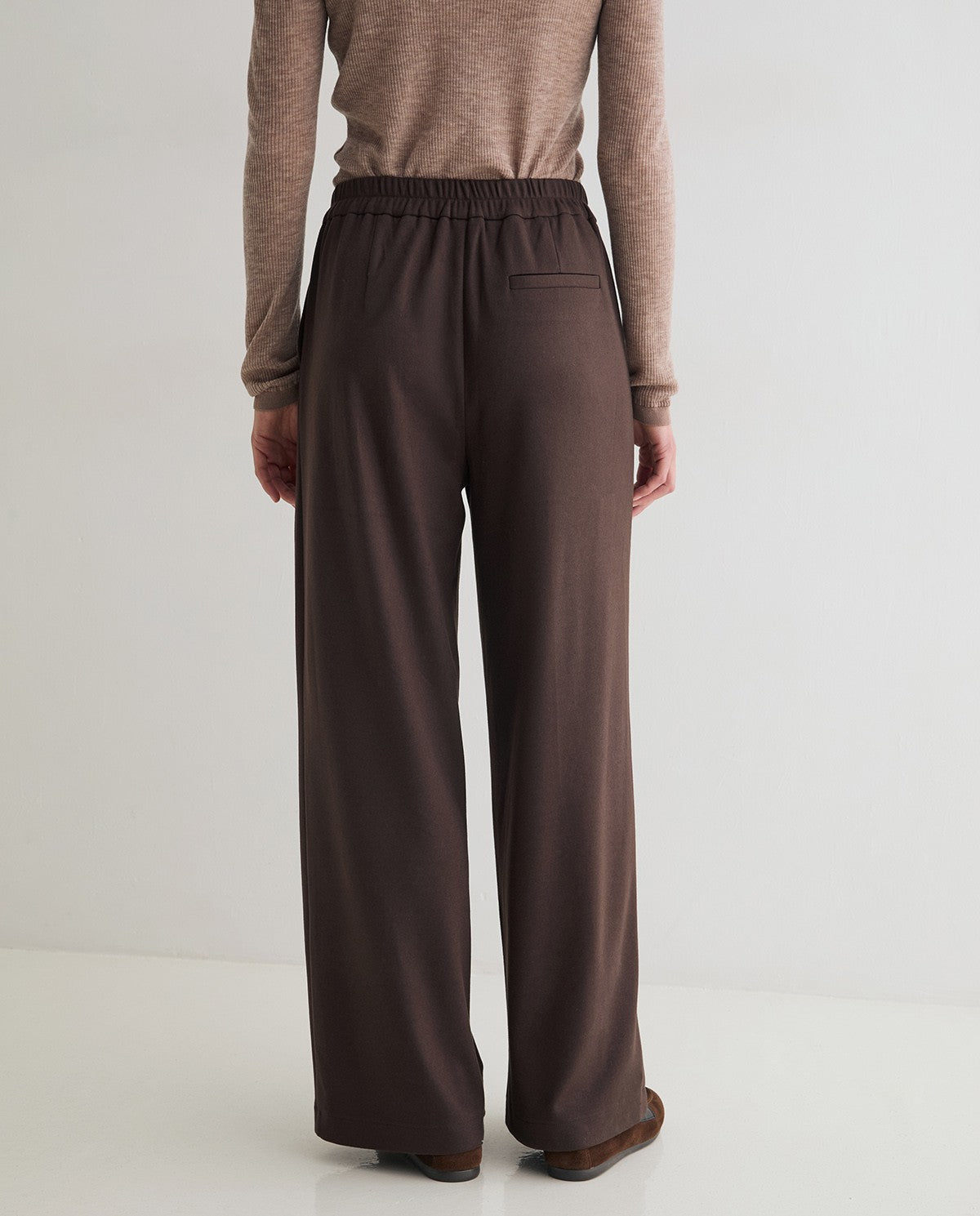 Yerse Wide - Leg Knit Trousers Chocolate