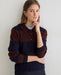 Yerse Striped Fine - Knit Polo Sweater Dark Blue - Brown