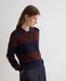 Striped Fine - Knit Polo Sweater Dark Blue - Brown