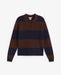 Striped Fine - Knit Polo Sweater Dark Blue - Brown