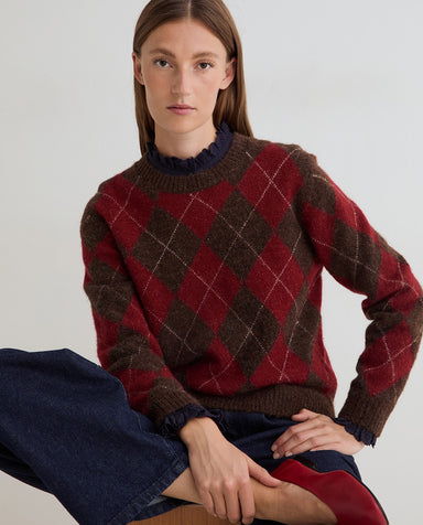 Yerse Diamond Sweater Brown - Red