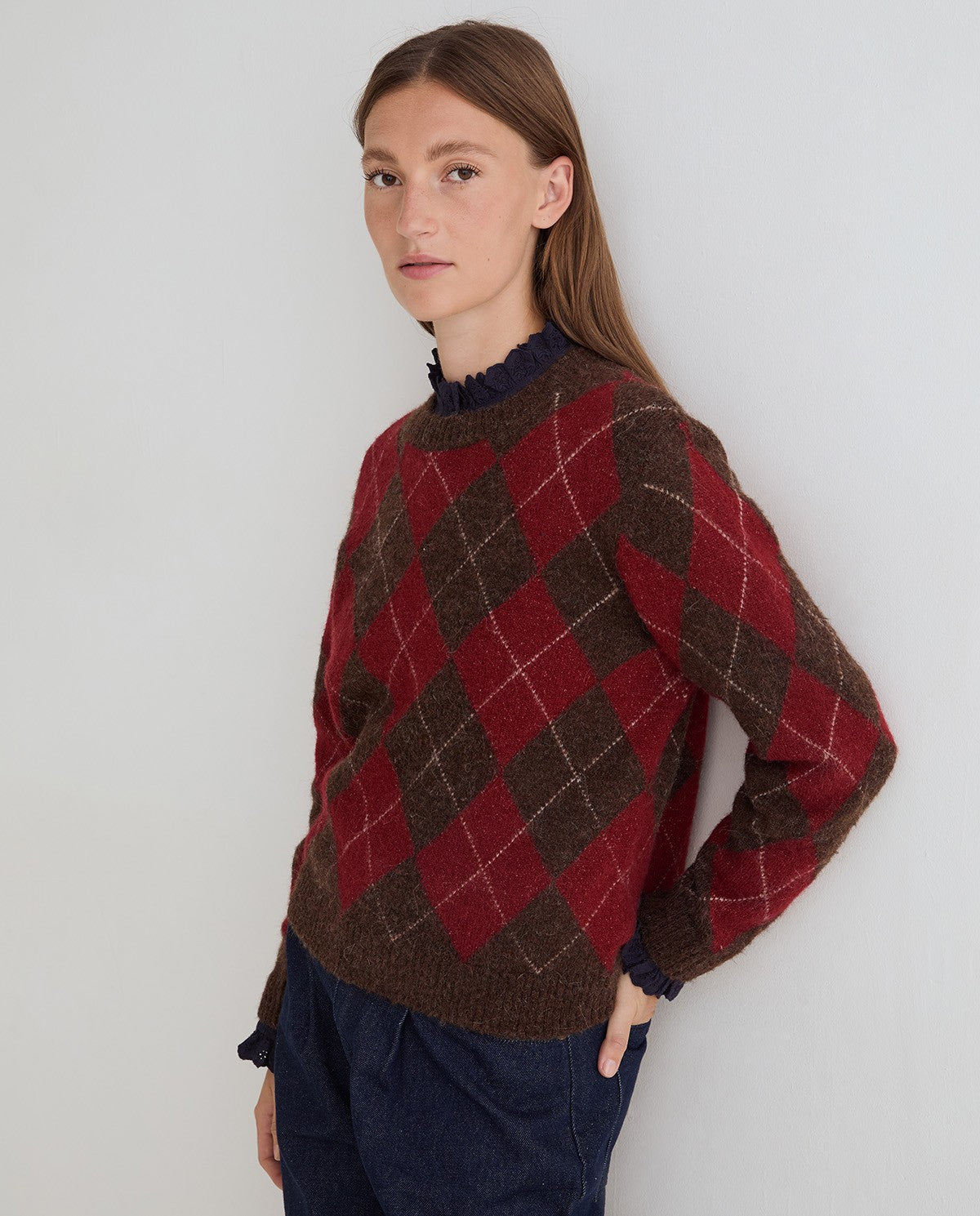 Yerse Diamond Sweater Brown - Red